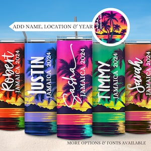 Family vacation tumblers with name, Group vacation tumbler, Palm tree beach vacation cups, Custom group trip cups, Matching tumblers