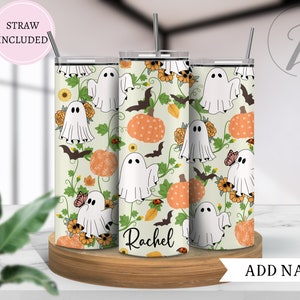 Vaso de Halloween de otoño, vaso fantasma Cottage Core, taza fantasma Boho personalizada, vaso vintage con vibraciones otoñales, vaso de temporada espeluznante Chstom