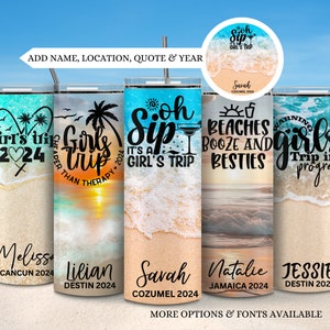 Girls group trip tumblers, Bachelorette vacation tumblers, Matching custom beach cups with name, Personalized tumblers for birthday trip