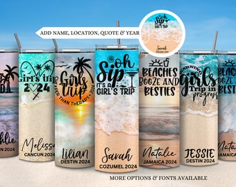 Girls group trip tumblers, Bachelorette vacation tumblers, Matching custom beach cups with name, Personalized tumblers for birthday trip