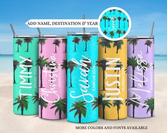 Vintage palm tree vacation cups, Family vacation cups, Palm tree matching family trip cups, Girl group vacation tumblers, Bachelorette trip