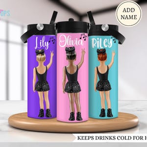 Bouteille d'eau de danseuse hip hop pour filles, gourde de sport hip hop pour enfants, cadeau pour danseuse, tasse isotherme pour filles, cadeau pour petite fille avec nom