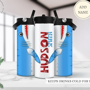 Shark water bottle for boy, Boys who loves sharks gift, Custom kids shark water bottle with name, Gift for nephew, School water bottle