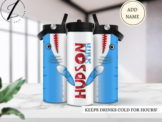 3D Trinkflasche 'Mein Name' – Hai-Design In Blau, Für Kinder, Aus Kunststoff