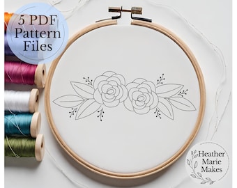 Simple Floral Hand Embroidery Design, 5 PDF Embroidery Hoop Digital Download, Beginner Flower Hand Embroidery, Modern Embroidery Art