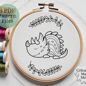 Dinosaurus handborduurontwerp, 5 borduurhoepels digitale download, dinosaurus borduurkunst, dinosaurus borduurontwerp, modern borduurwerk