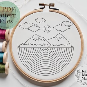 Landscape Hand Embroidery Design, 5 PDF Embroidery Hoop Digital Downloads, Nature Embroidery, Beginner Embroidery, Embroidery Art