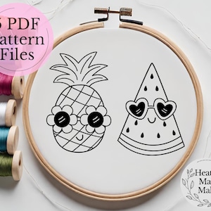 Summer Fruit Hand Embroidery Design, 5 PDF Embroidery Hoop Digital Download, Modern Embroidery Art, Beginner Summer Fruit Embroidery Art