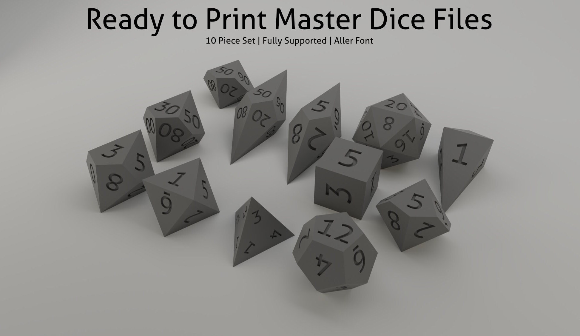 Ready to Print Master Dice Set, Polyhedral Dice Set Stl Files for 3d