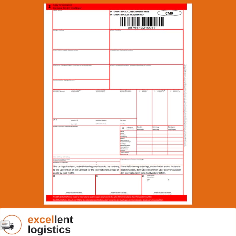 CMR Template Excel Instant Download Etsy