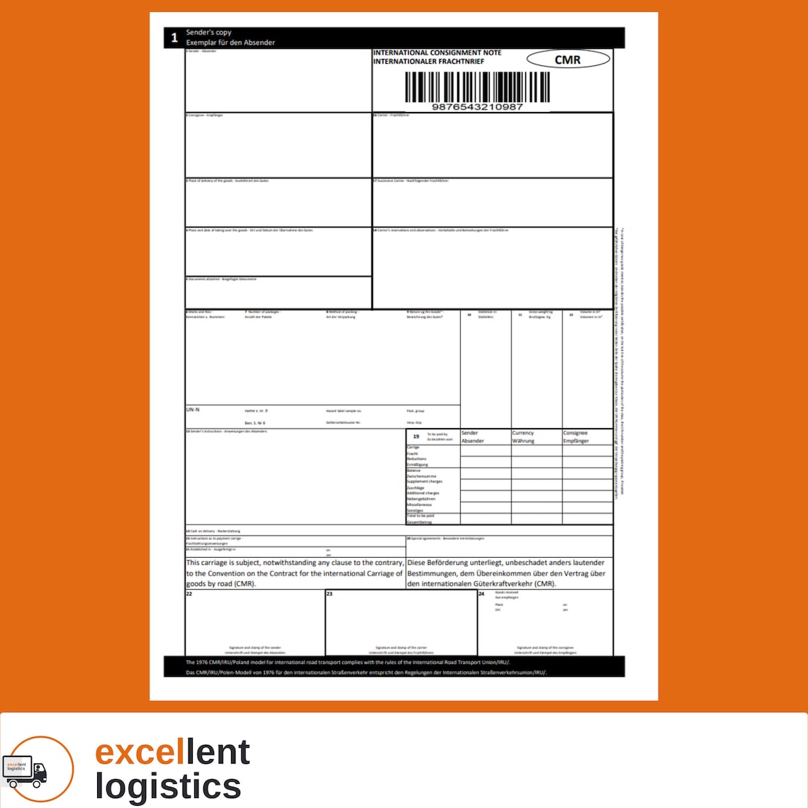 CMR Template Excel Instant Download Etsy