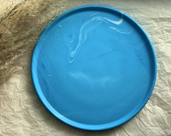 Big round tray, circle tray, coffee tray, candle tray, grey and white, grey marble, jesmonite, catchall tray, vanity tray, bathroom tray,