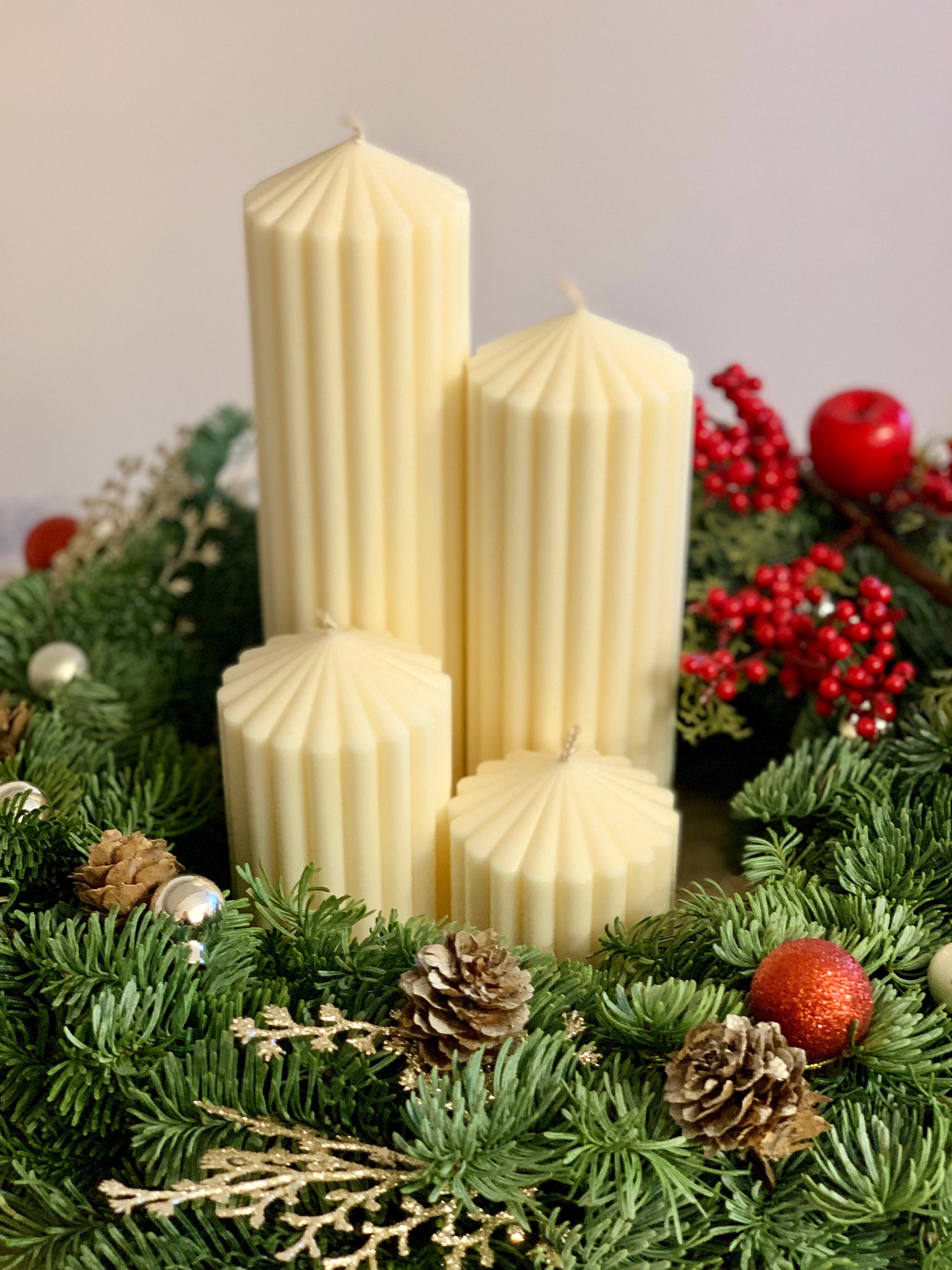 Ribbed Candle Church Candle Tall Candles Cylinder Candle Etsy