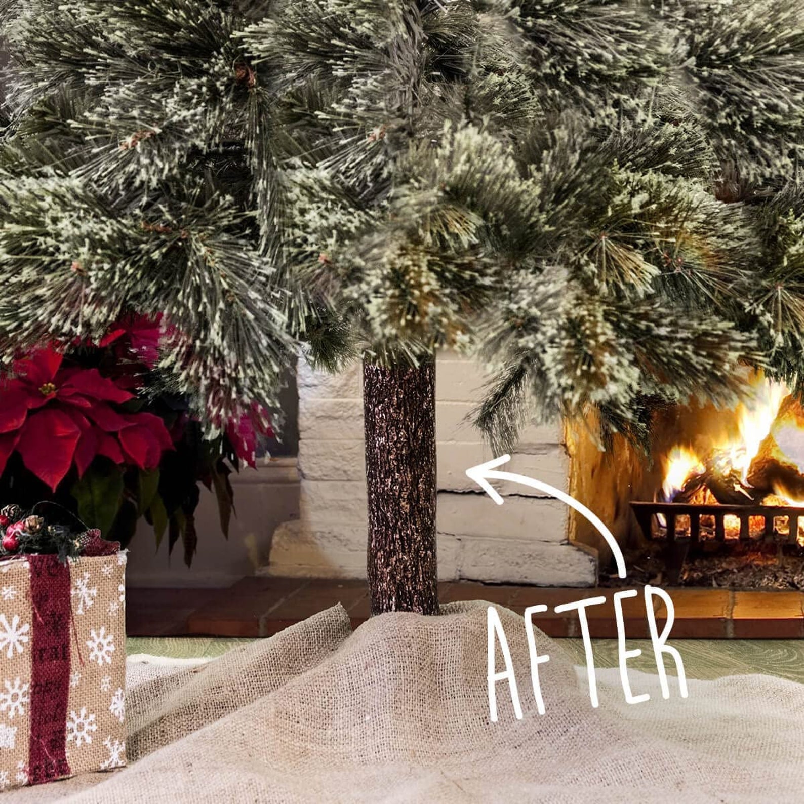 CHRISTMAS TREE HUGGER Artificial Christmas Tree Collar for Base Skirt, Accessory Cover in Wood