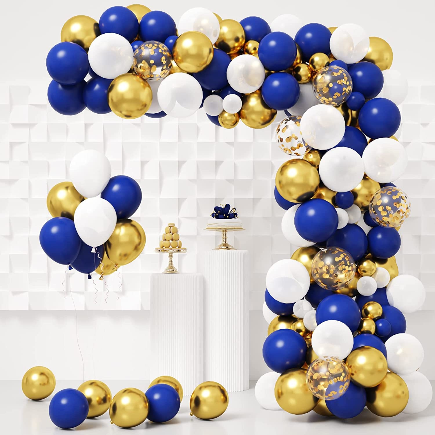 100pcs Red White Blue Balloon Garland Kit for Boys Men Royal Navy Blue Party Decorations Arch Balloons Set with 16ft Balloon Stripe Tape Chain for