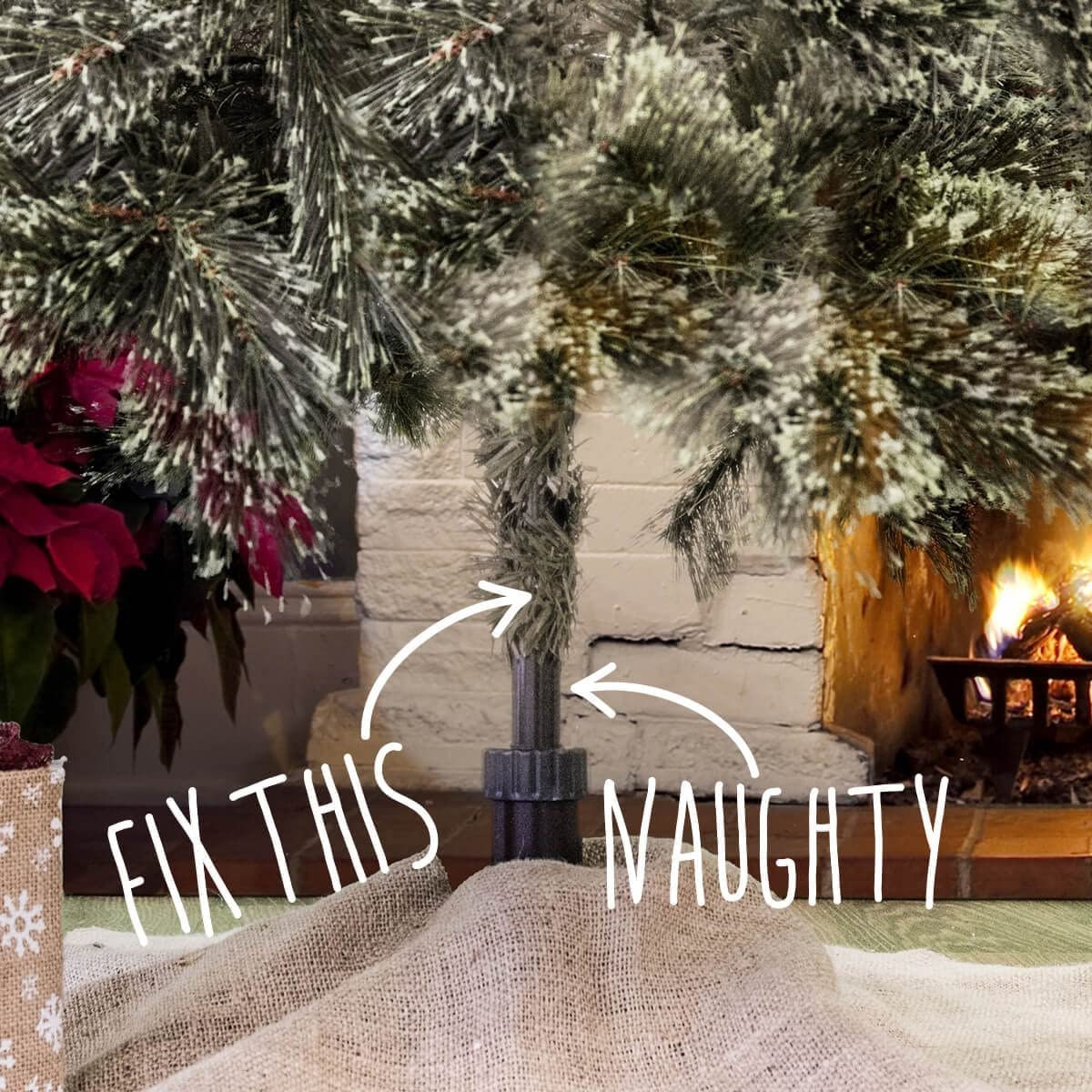 CHRISTMAS TREE HUGGER Artificial Christmas Tree Collar for Base Skirt, Accessory Cover in Wood