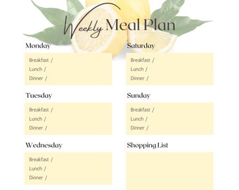 Weekly Menu Planner & Grocery List Digital Template