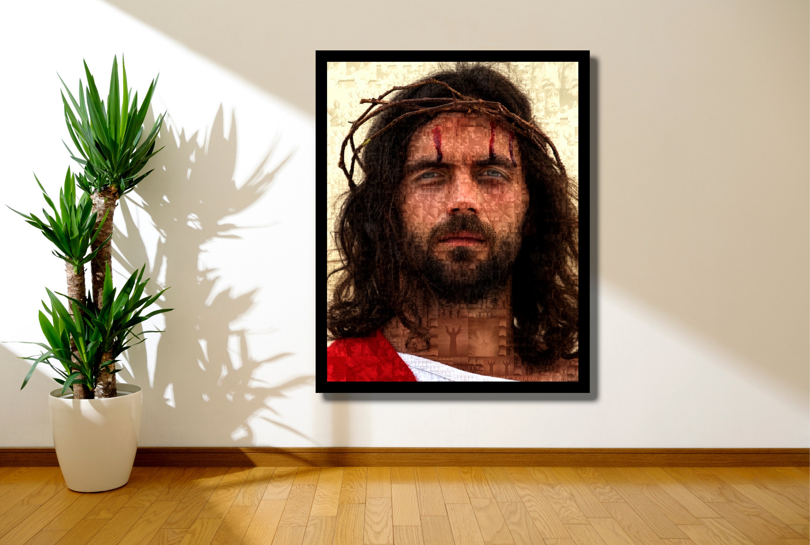 Christian Mosaic Jesus Face Wall Art Digital Print Design. Inspiring