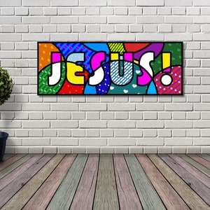 Cheerful Jesus Wall Art, digital design. Happy painting print to brighten any room in the house!