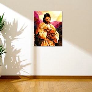 Jesus Lost Lamb Digital wall art design. Christian gift for Christmas present or house decoration.