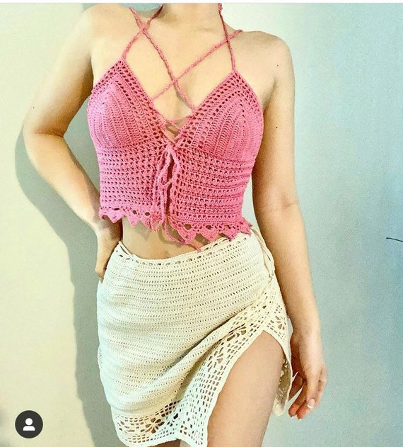 Coral crochet top sales