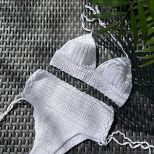 Crochet high -waisted bikini set/Retro bikini/Boho bikini/sexy bikini set