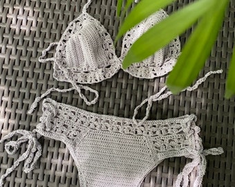 Crochet bikini set with details/sexy high waist bikini