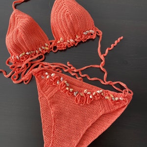 Crochet bikini set/ sexy bikini/ coral bikini/handmade