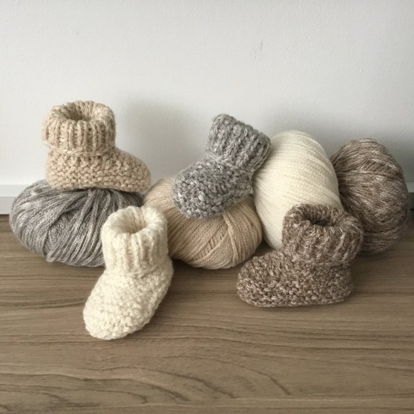 Chaussons en  alpaga et coton  tricotés main pour bébé, oeko tex