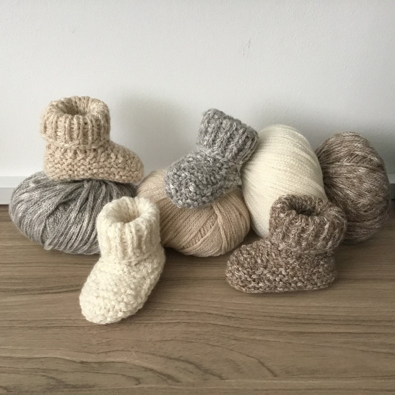 Hand-knitted alpaca and cotton slippers for baby, oeko tex image 1