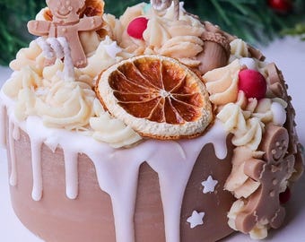Gingerbread cake Candle, christmas present for her, holiday decoration, fake dessert candle, unique christmas gift