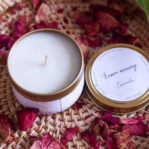 Aromatic lavender massage candle, body lotion candle for spa and massage. All natural ingredients with 100% soy wax and essential oil