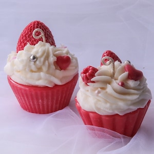 Strawberry cupcake candle, cute whipped strawberry and vanilla candle perfect as a gift for kids, gift for women or for men, birthday gift