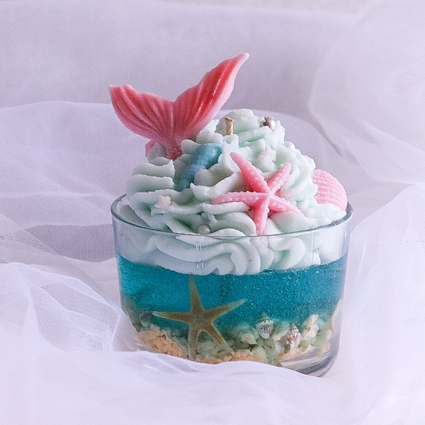 Ocean whipped candle, soy wax candle, gel wax seaside candle, mermaid, sea stars candle, unique gift for her, gift for him