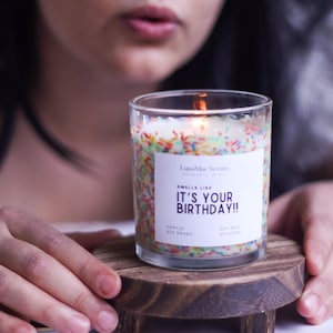 Personalized Birthday Cake Candle: Vanilla Scented Soy Wax Gift