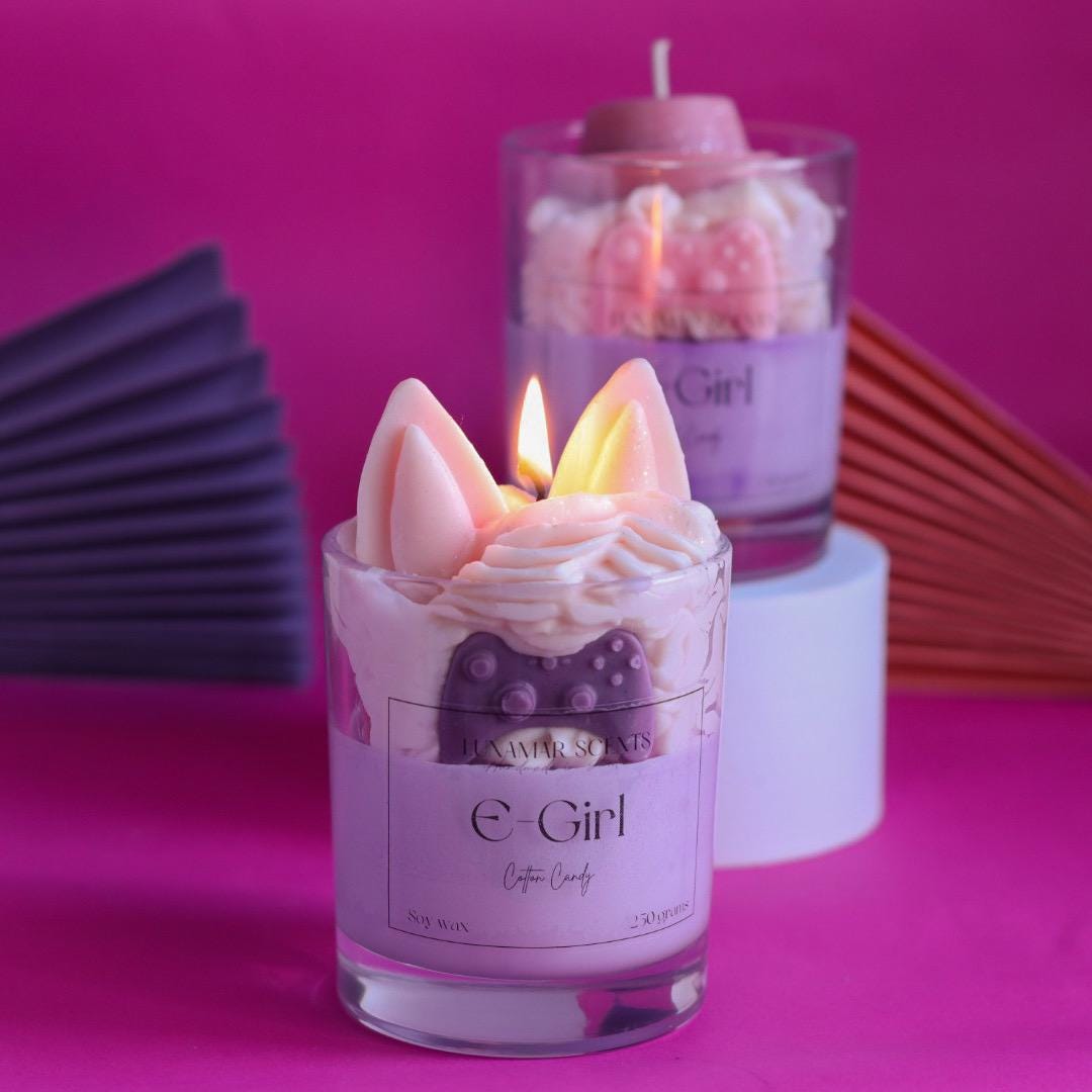 Gamer E-girl cute colorful candle, pink purple gamer woman desk setup, birthday gift for best friend, girlfriend, christmas gift for her