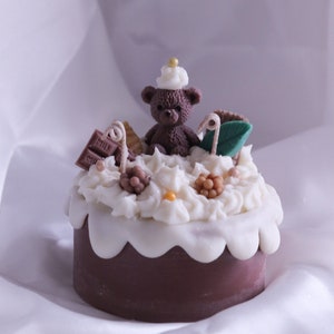 Chocolate Cake Candle: Scented Dessert Candle with Teddy Bear