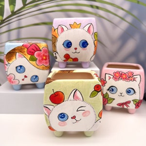 Hand Painted Planter | Clay Pot | Succulent Planter | Cute cat | Indoor Planter | Home Decor | Garden Decor | Gift Ideas