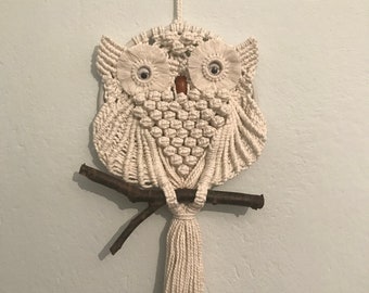 White Owl Macrame Wall decoration,Handmade, Boho Macrame, Boho Wall Decor for Bedroom Living Room Kids Room Office, Unique Gift