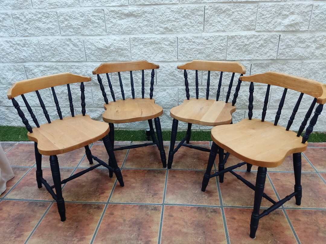 Beech Wood Dining Chairs. Retro Vintage, Hand Painted. Recovered and ...