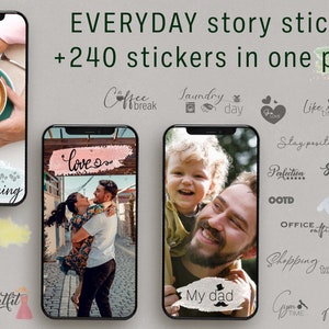 Peut inclure: Un ensemble de 240 autocollants numériques pour les stories Instagram. Les autocollants présentent diverses phrases et illustrations liées à la vie quotidienne, telles que "Pause café", "Jour de lessive", "Amour", "Heure de plaisir", "Jour de shopping", "Restez positif", "Bonjour", "Perfection", "Amour de soi", "OOTD", "Repas", "Mignon", "Réunion", "Tournée de shopping", "Doit avoir", "Heure de gym", "Restez positif", "Nouveau look", "Mon père", "Bonjour, heure du thé", "Nouvelle tenue", et "Café du matin".