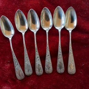6 coffee spoons, 800 silver, finely engraved, around 1900, spoon: coffee spoon