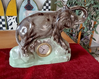 Ceramic clock, elephant, antique, working, figure clock