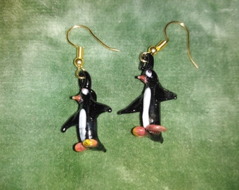 Earrings ; Lauschaer Glastier , unique ; penguin; Glass