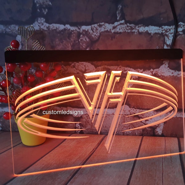 Van Halen LED Sign Light Neon acrylic carved hanging wall mancave Rock Band Free Stands