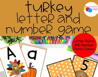 七面鳥の文字と数字のゲーム、読み書きゲーム、算数ゲーム、感謝祭の幼稚園ゲーム、感謝祭の学習