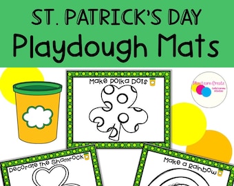 Printable St. Patricks Day Playdough Mats, Shamrock Playdough, Shamrock Preschool Activity, Saint Patrick's day preschool