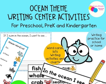Druckbares Ozean Thema Lernen, Ozean Thema Schreiben, Vorschul Schreibzentrum, PreK Ozean Thema, Kindergarten Schreiben