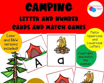 Camping Thema Printables, druckbare Buchstaben Aktivitäten, Vorschulcamping Thema, druckbare Mathe Spiele, PreK Camping Thema