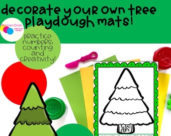 Christmas Playdough Mat, Decorate your Christmas Tree, Preschool Learning Activity, Toddler Activities, Learning to Count,Learning Printable